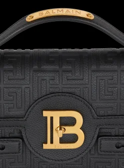Women Balmain B-Buzz Shoulder 24 Bag In Grained PB Labyrinth Leather