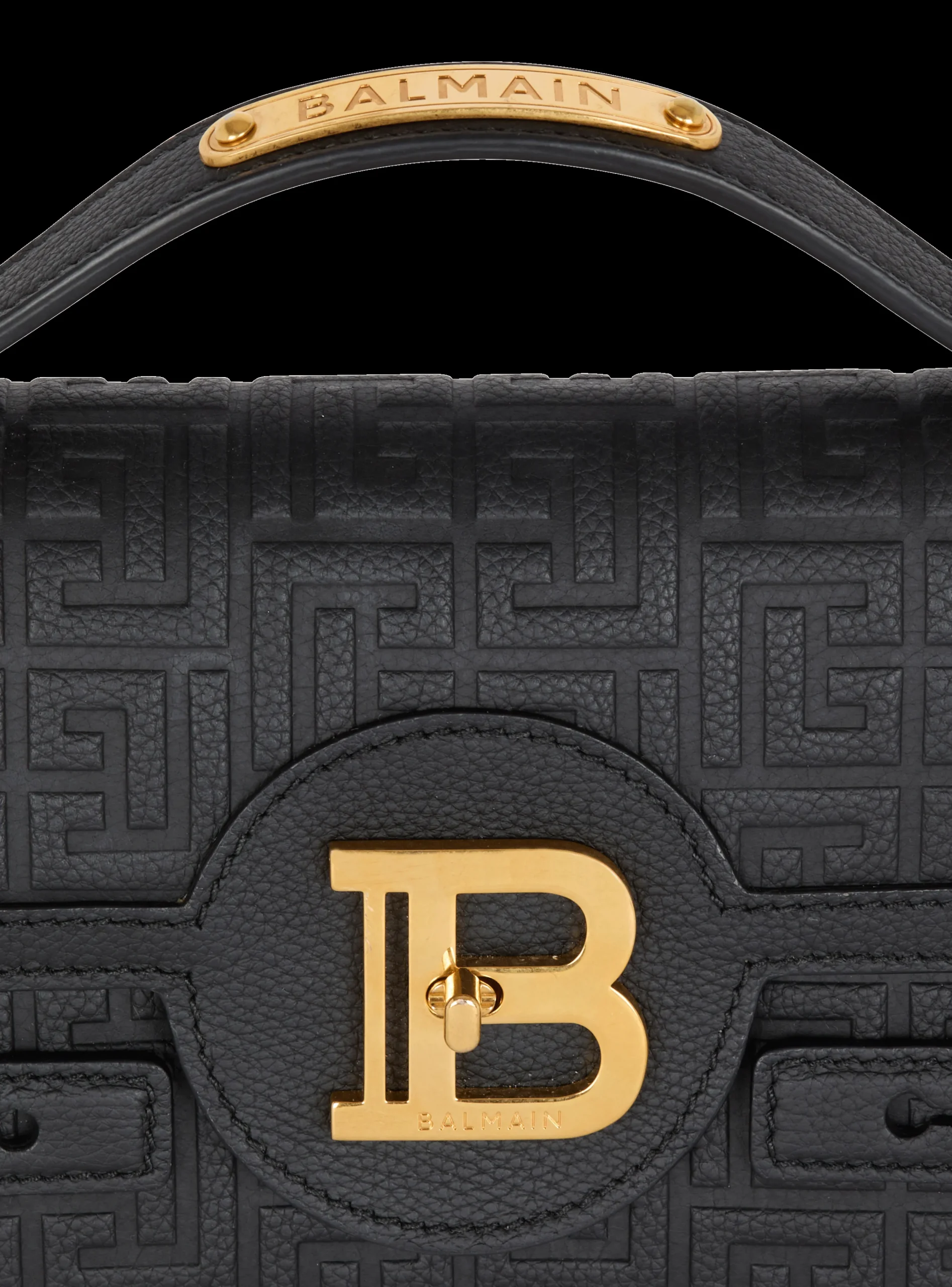 Women Balmain B-Buzz Shoulder 24 Bag In Grained PB Labyrinth Leather