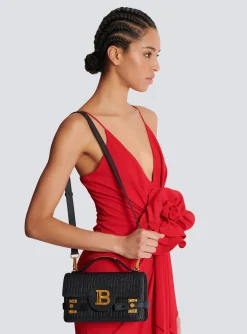 Women Balmain B-Buzz Shoulder 24 Bag In Grained PB Labyrinth Leather