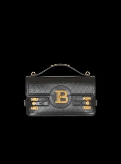 Women Balmain B-Buzz Shoulder 24 Bag In Grid-embossed Calfskin