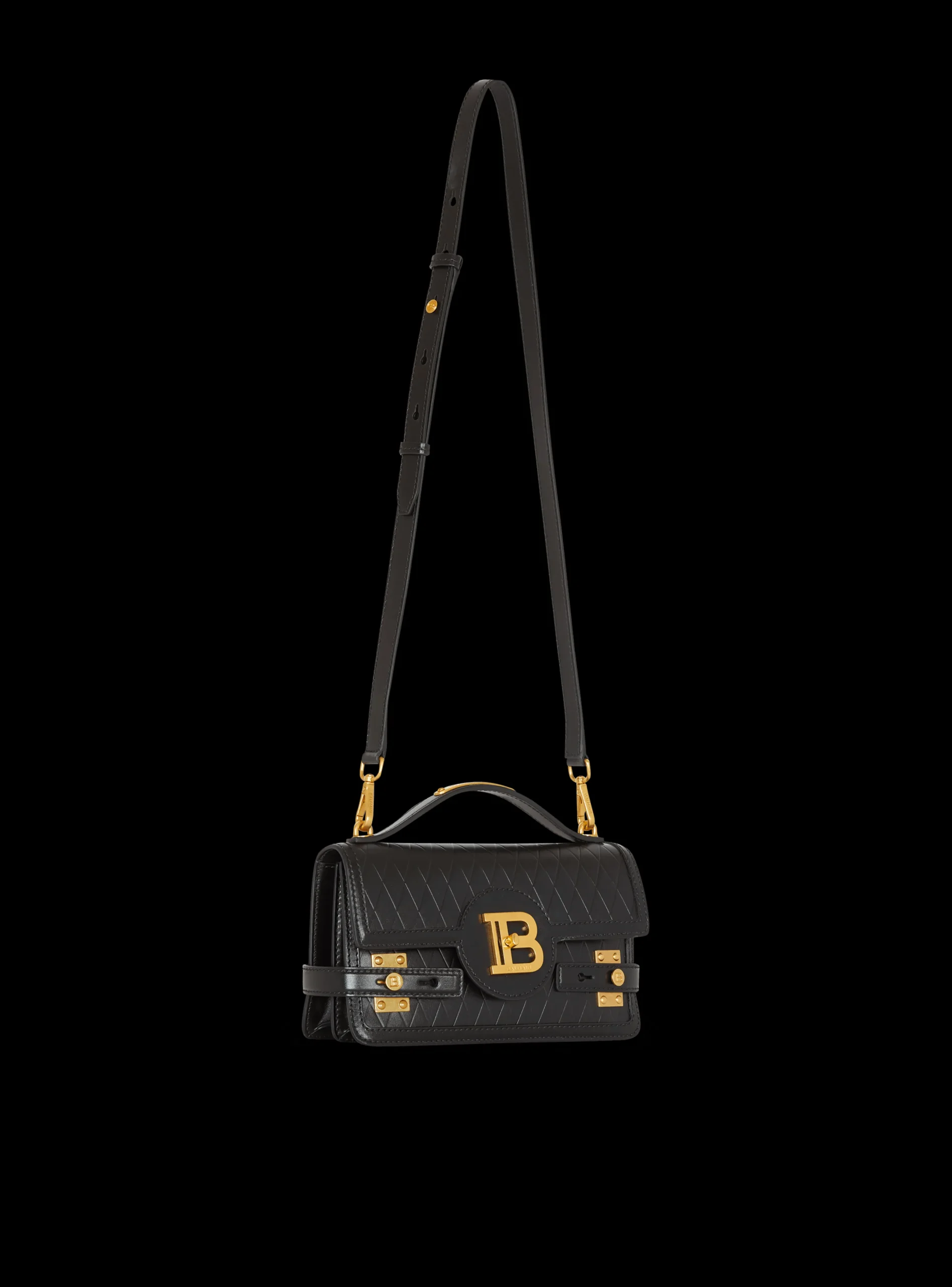 Women Balmain B-Buzz Shoulder 24 Bag In Grid-embossed Calfskin
