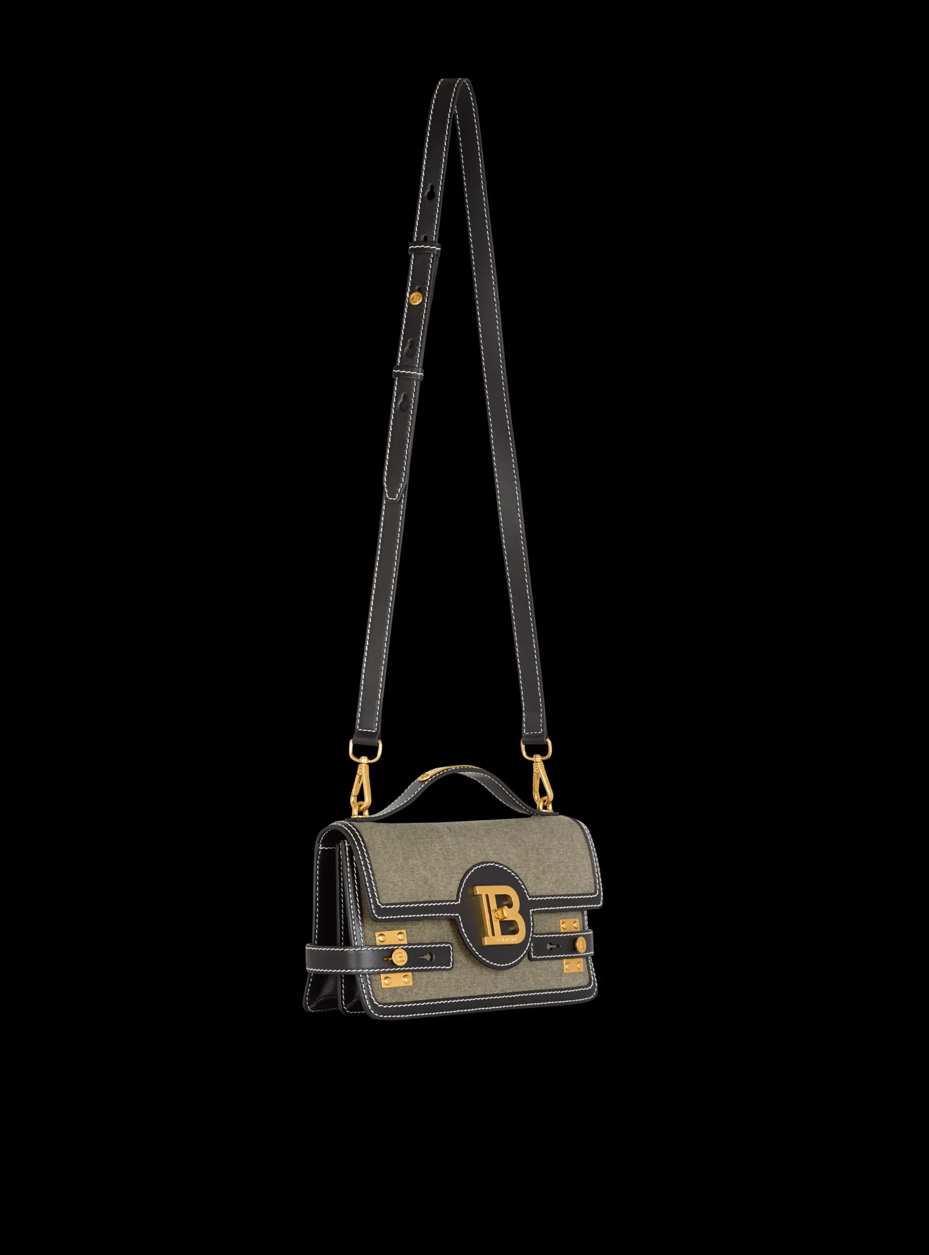 Balmain B-Buzz Shoulder 24 Leather And Canvas Bag