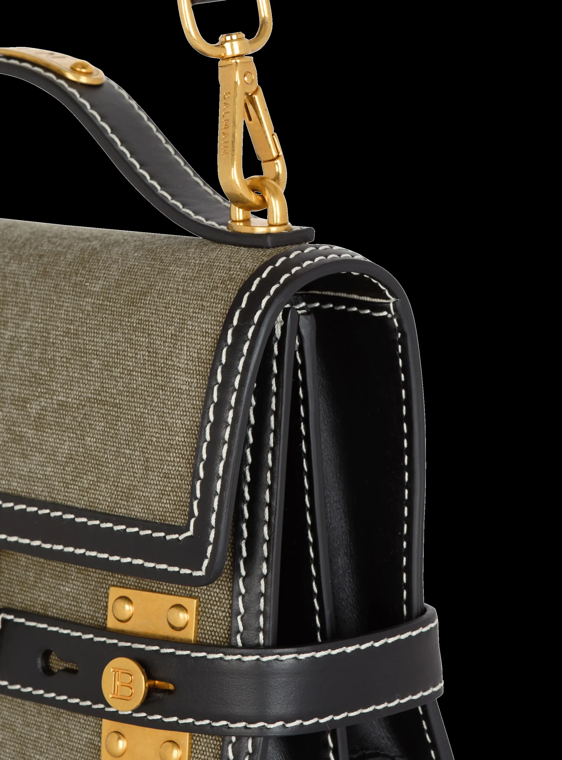 Balmain B-Buzz Shoulder 24 Leather And Canvas Bag