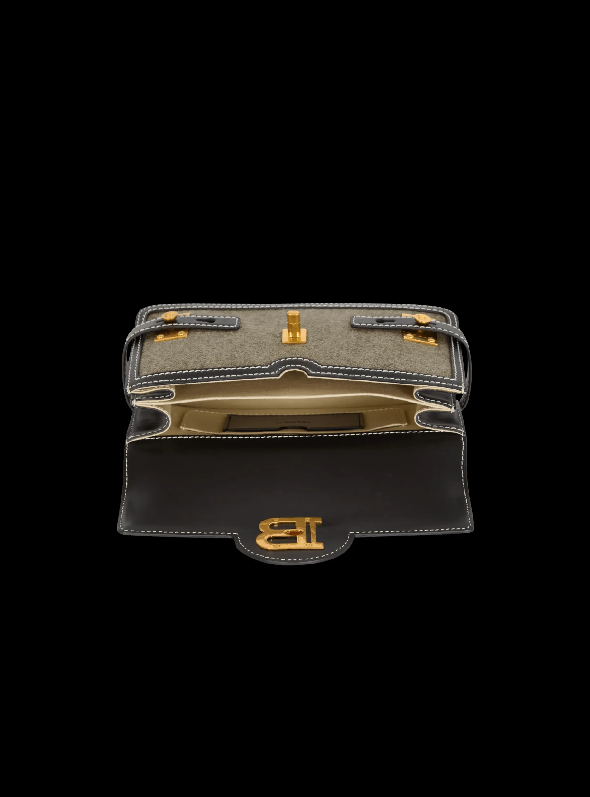 Balmain B-Buzz Shoulder 24 Leather And Canvas Bag