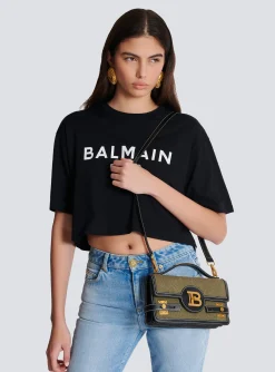 Balmain B-Buzz Shoulder 24 Leather And Canvas Bag