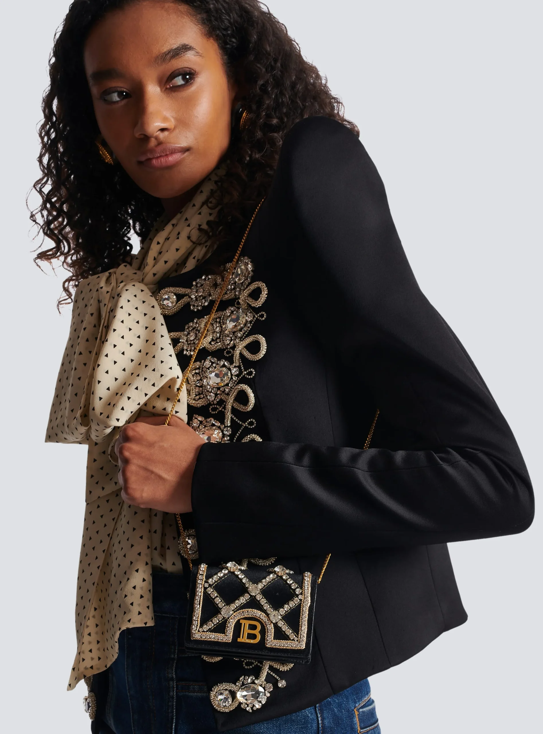 Women Balmain B-Buzz Velvet And Pearl Card Holder