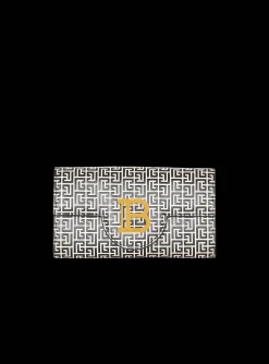 Women Balmain B-Buzz Wallet In Embossed Calfskin With A PB Labyrinth Monogram