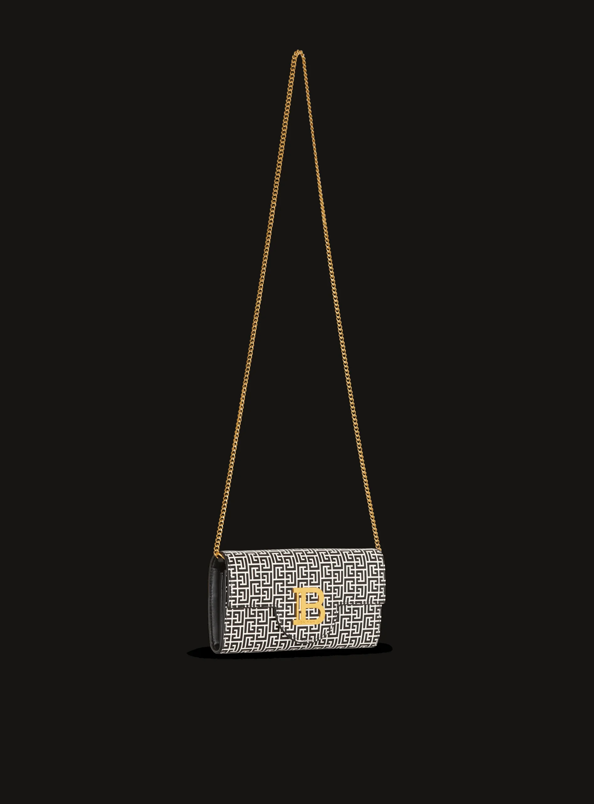 Women Balmain B-Buzz Wallet In Embossed Calfskin With A PB Labyrinth Monogram