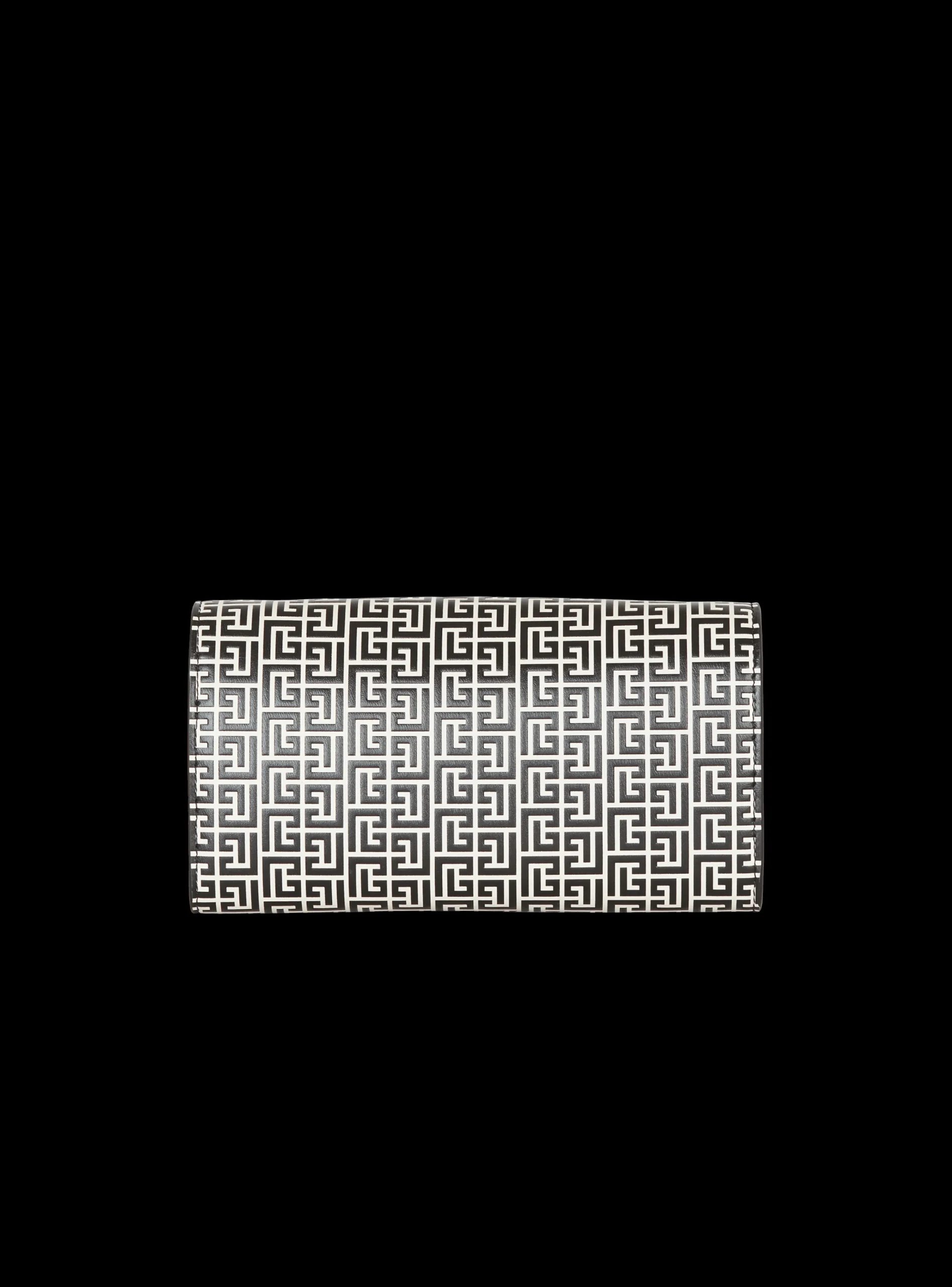 Women Balmain B-Buzz Wallet In Embossed Calfskin With A PB Labyrinth Monogram