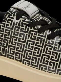 Balmain B-Court Flip Trainers In Monogrammed PB Labyrinth Calfskin