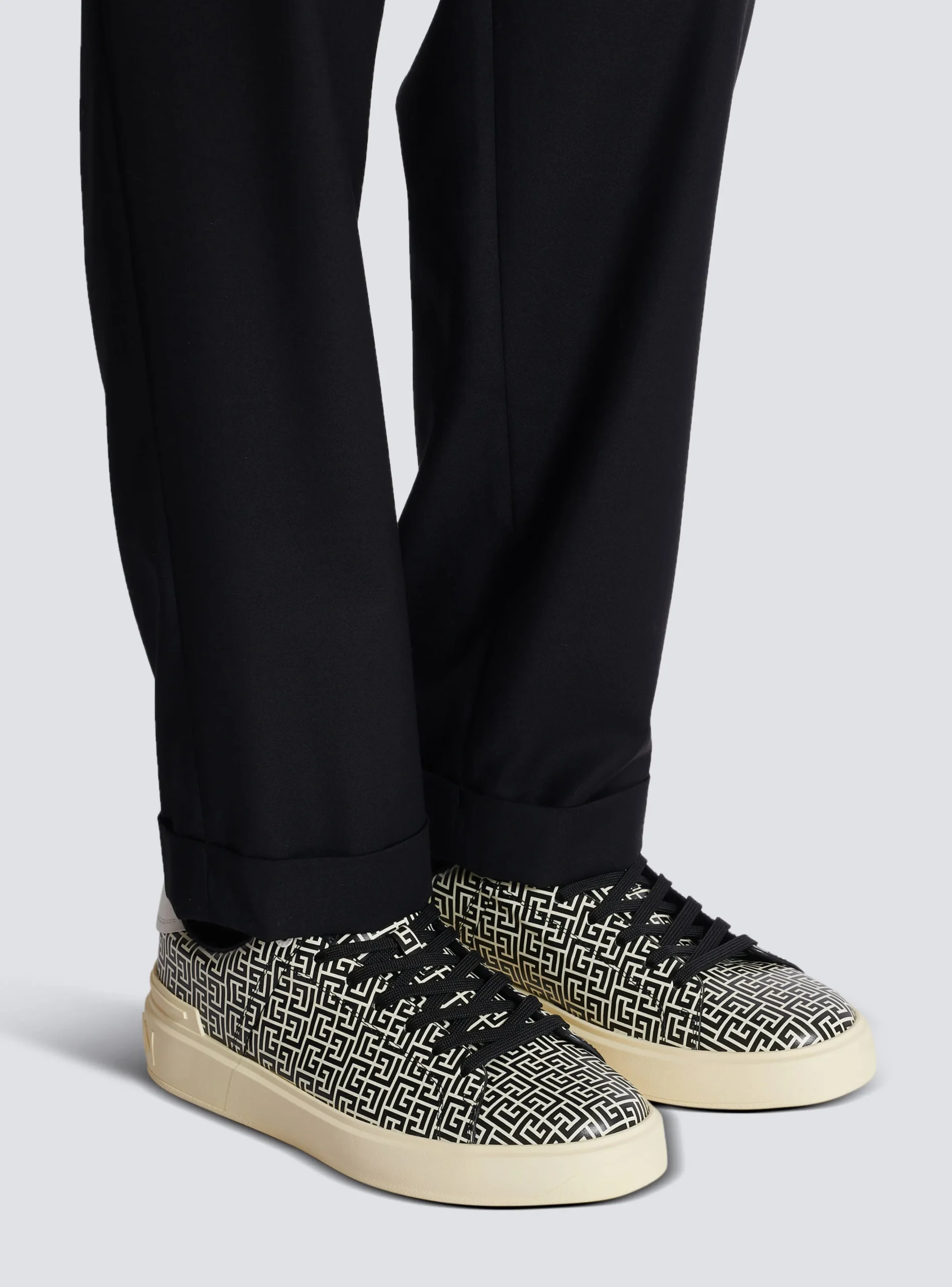 Balmain B-Court Flip Trainers In Monogrammed PB Labyrinth Calfskin