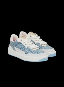 Women Balmain B-Court Flip Trainers In Monogrammed PB Labyrinth Denim