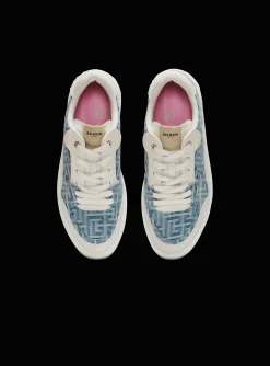Women Balmain B-Court Flip Trainers In Monogrammed PB Labyrinth Denim