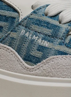 Women Balmain B-Court Flip Trainers In Monogrammed PB Labyrinth Denim