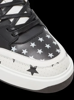 Balmain B-Court Mid Top Star Print Leather Trainers