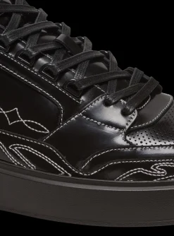 Balmain B-Court Mid Top Western Glazed Leather Trainers