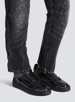 Balmain B-Court Mid Top Western Glazed Leather Trainers