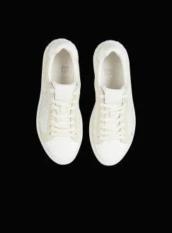 Women Balmain B-Court Monogrammed Nylon And Leather Trainers