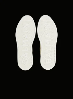 Women Balmain B-Court Monogrammed Nylon And Leather Trainers