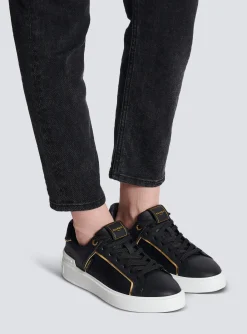 Women Balmain B-Court Monogrammed Nylon And Leather Trainers