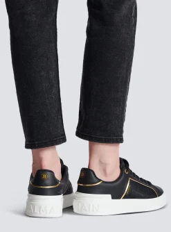 Women Balmain B-Court Monogrammed Nylon And Leather Trainers