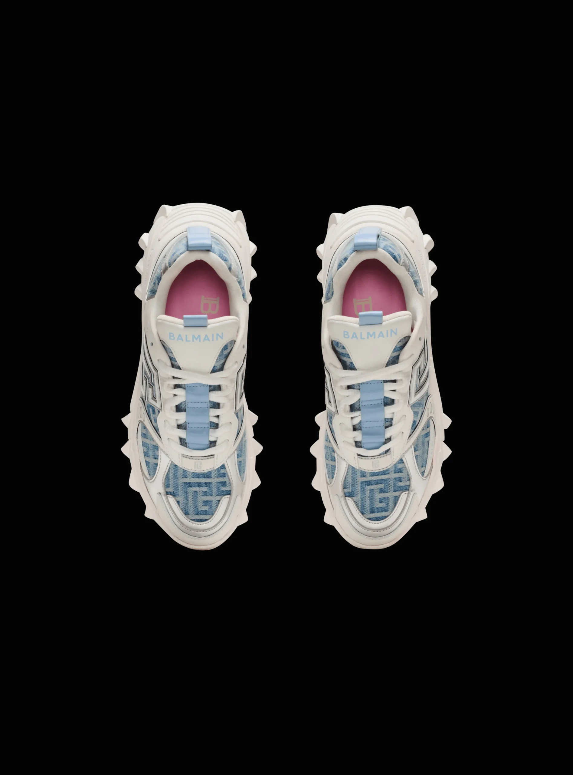 Women Balmain B-East Trainers In Monogrammed PB Labyrinth Denim