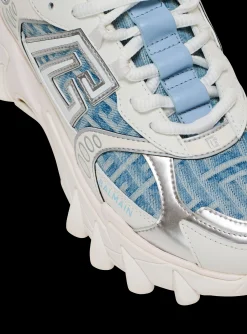 Women Balmain B-East Trainers In Monogrammed PB Labyrinth Denim