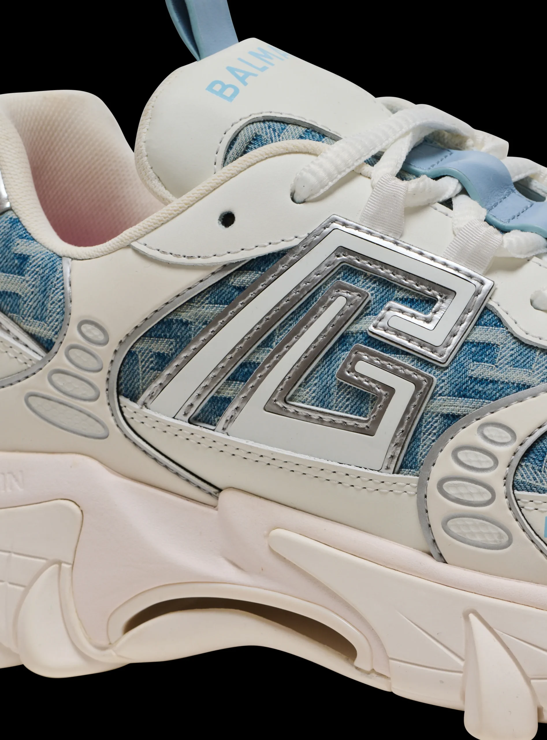 Women Balmain B-East Trainers In Monogrammed PB Labyrinth Denim