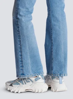 Women Balmain B-East Trainers In Monogrammed PB Labyrinth Denim