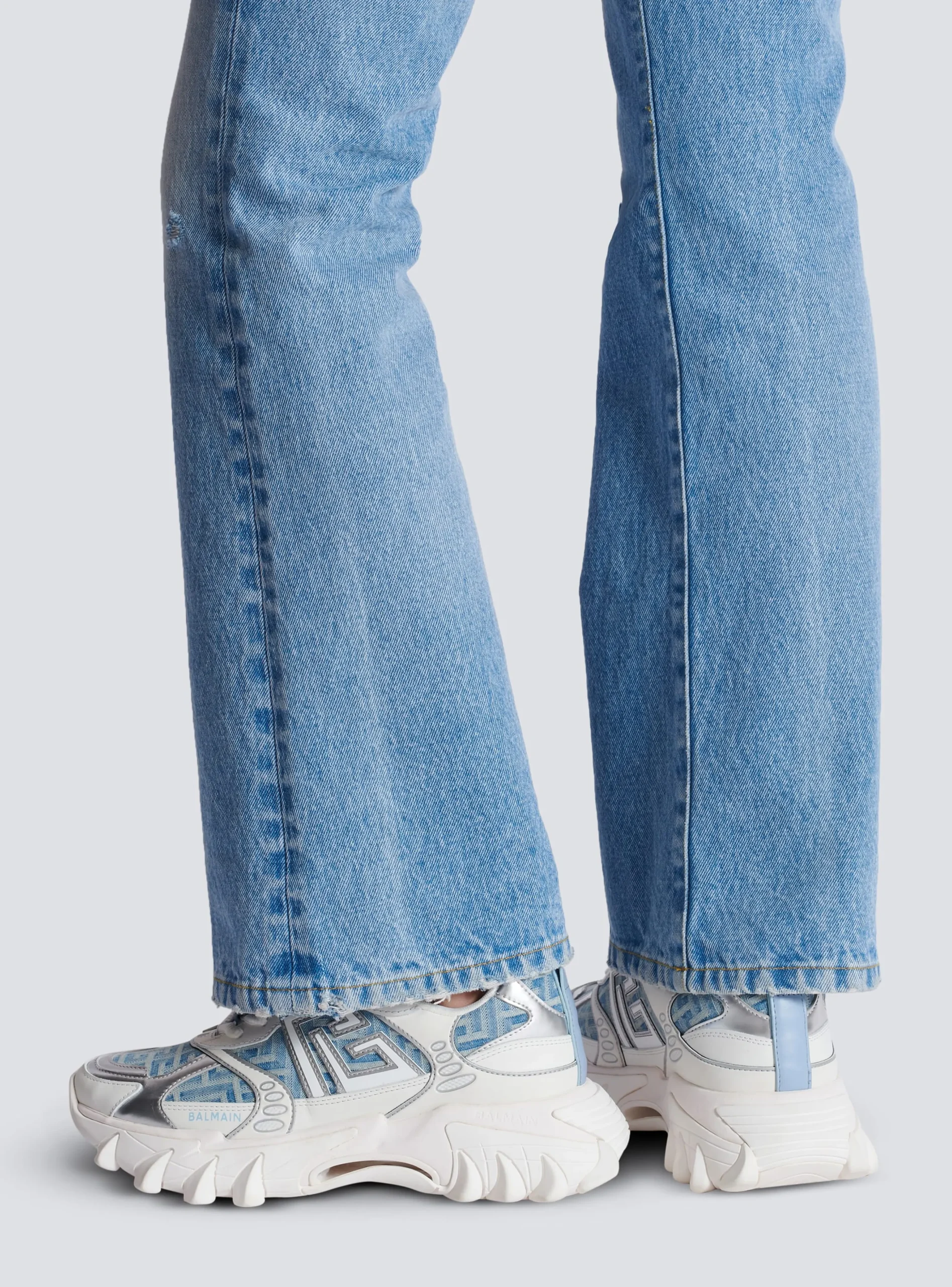 Women Balmain B-East Trainers In Monogrammed PB Labyrinth Denim