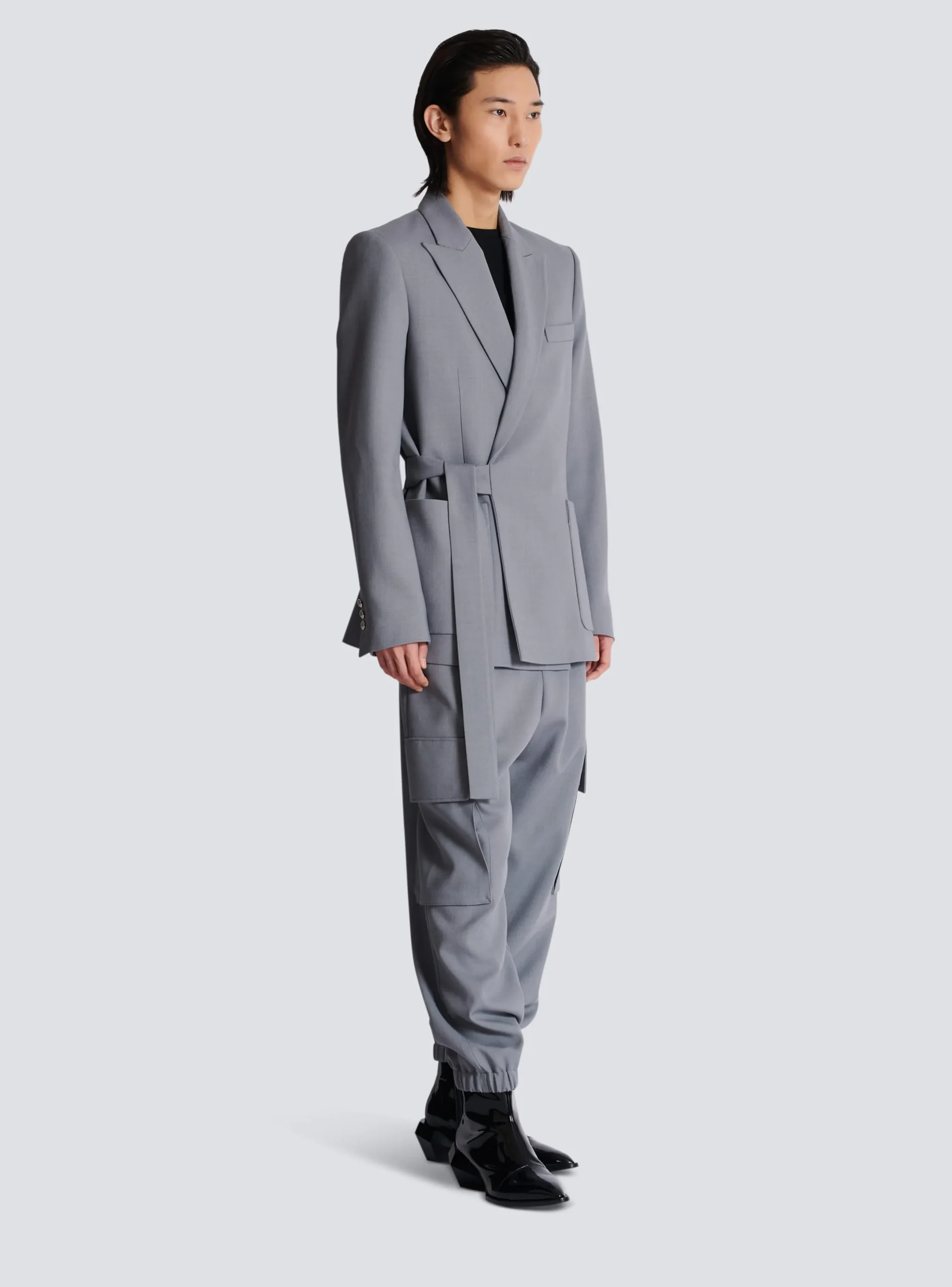 Balmain Belted Asymmetrical Jacket In Double Crepe
