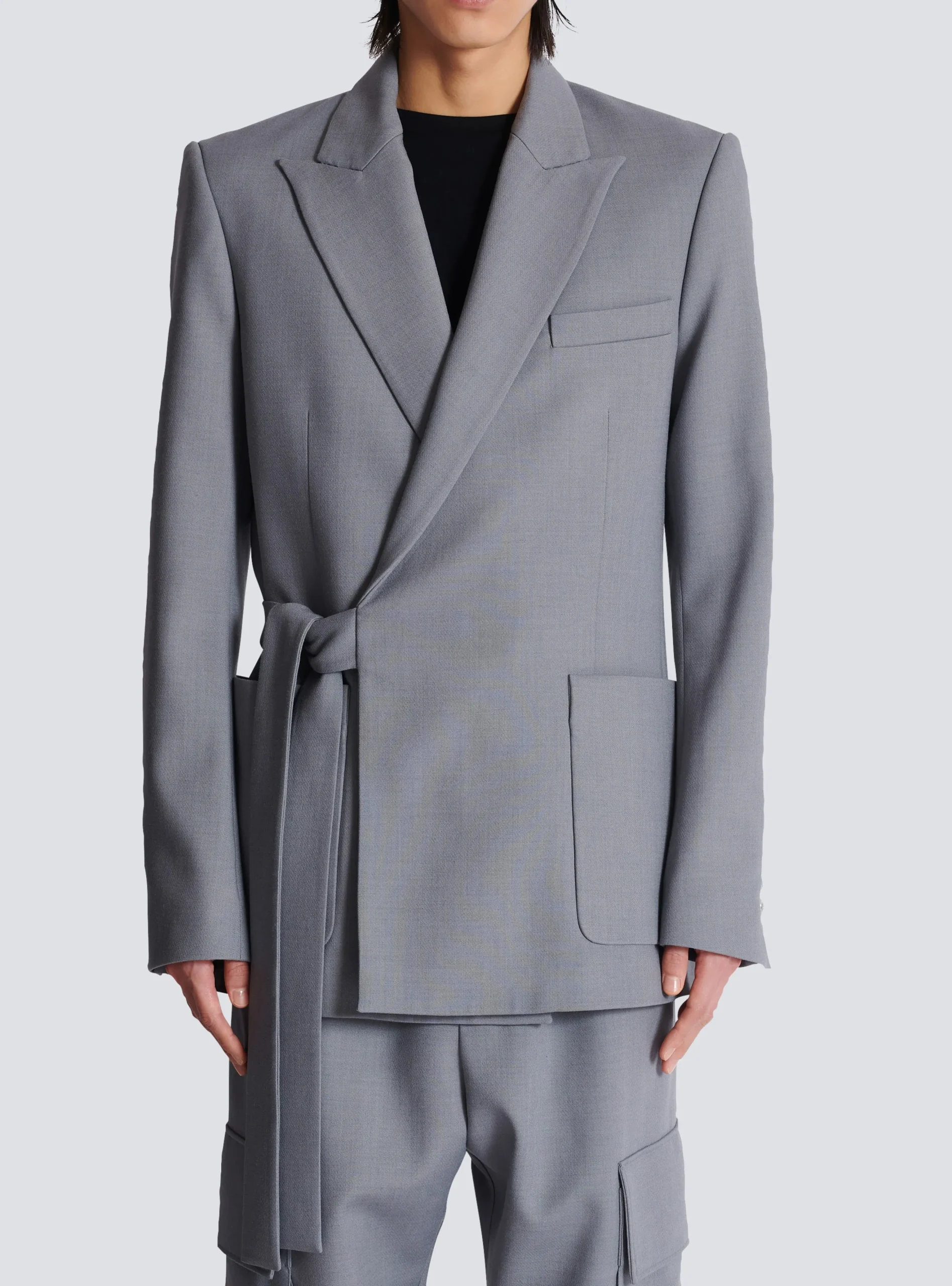 Balmain Belted Asymmetrical Jacket In Double Crepe