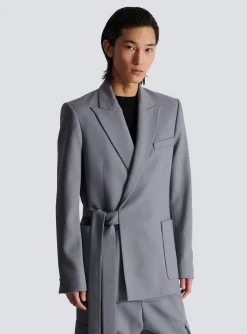 Balmain Belted Asymmetrical Jacket In Double Crepe