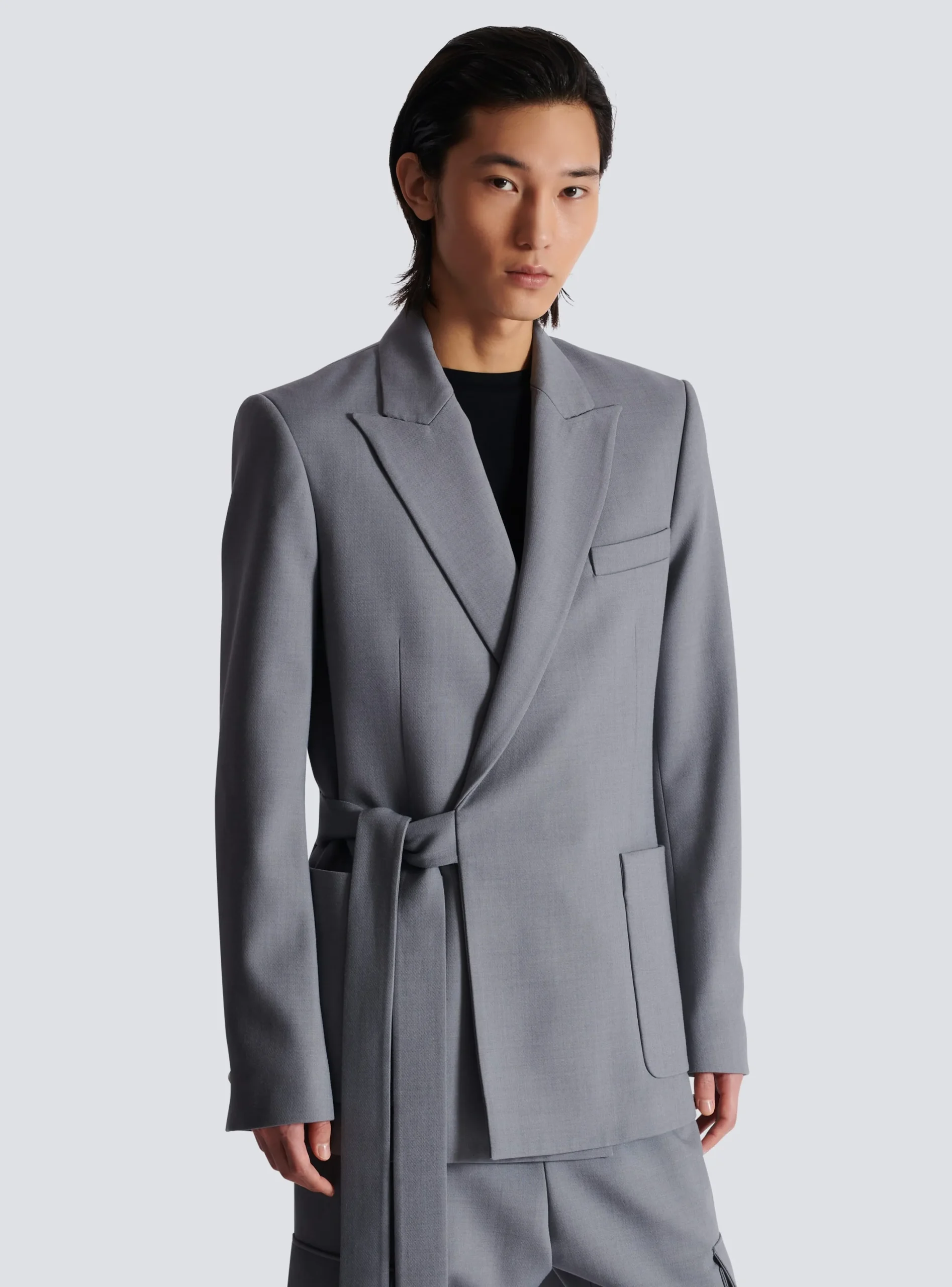 Balmain Belted Asymmetrical Jacket In Double Crepe
