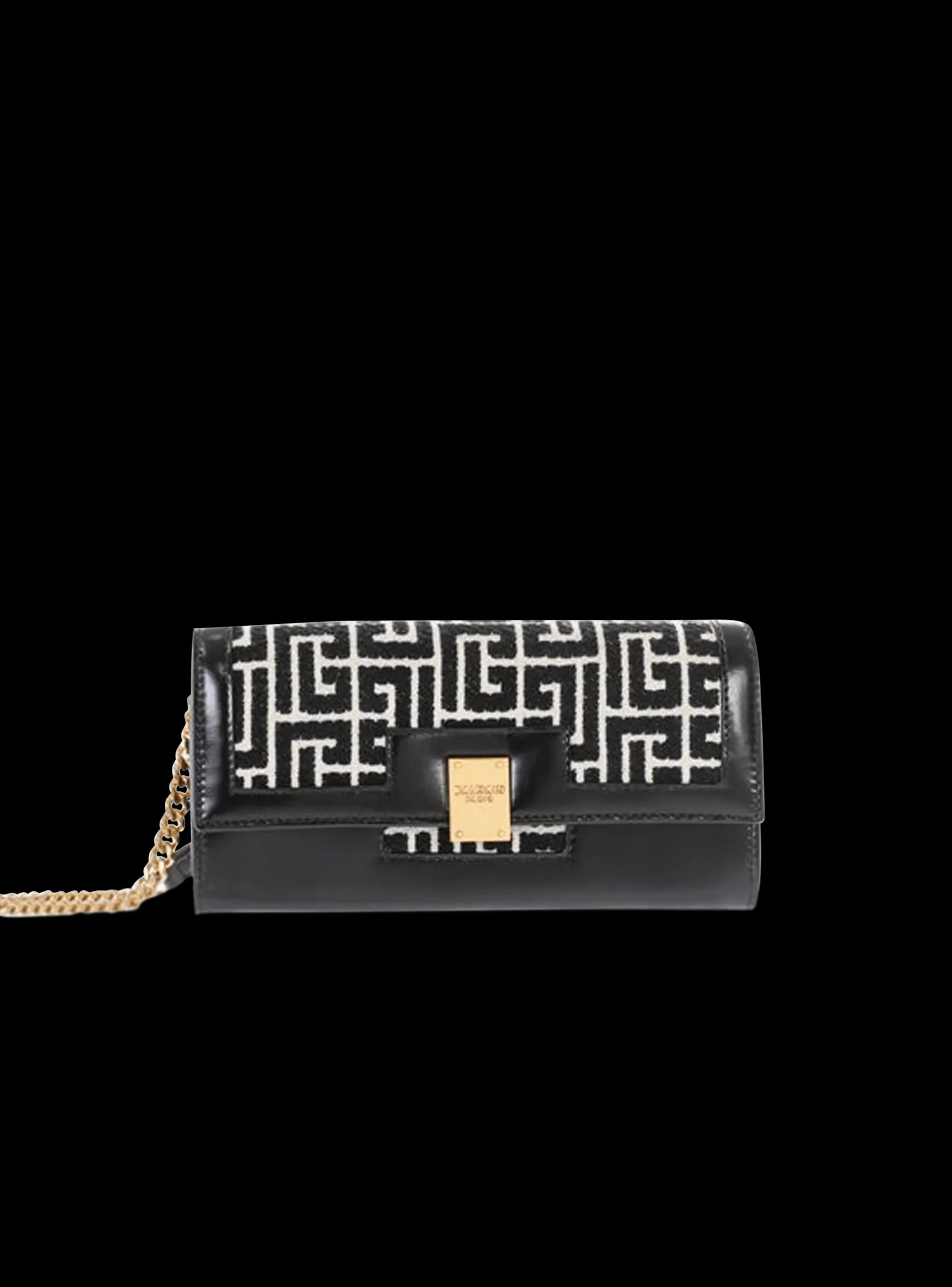 Women Balmain Bicolor Jacquard 1945 Wallet With Chain