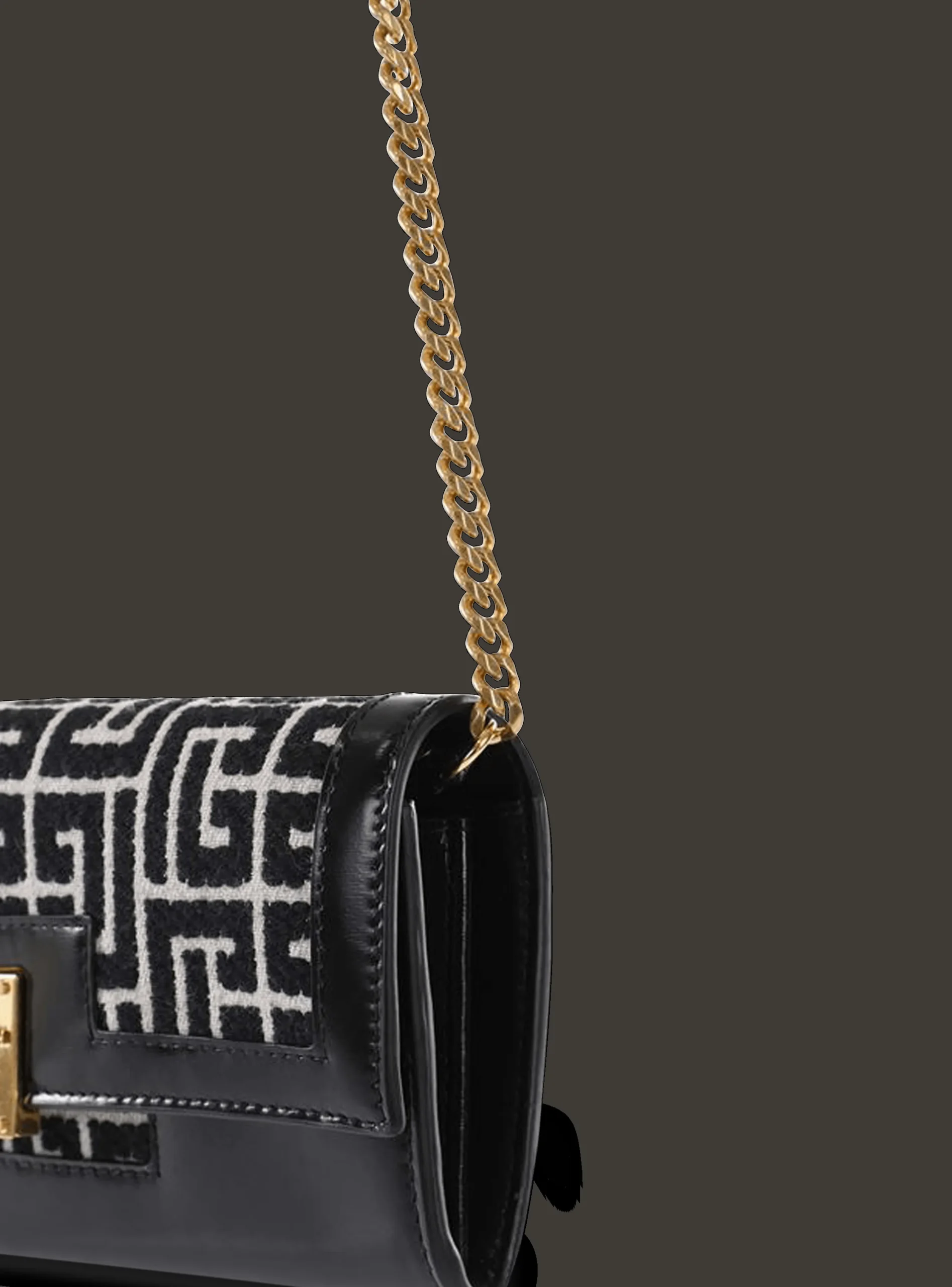 Women Balmain Bicolor Jacquard 1945 Wallet With Chain