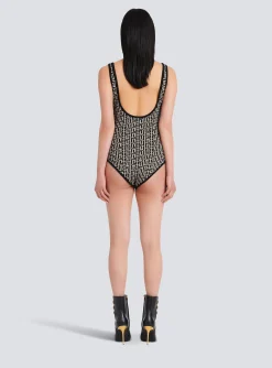 Women Balmain Bicolor Jacquard Bodysuit With Monogram