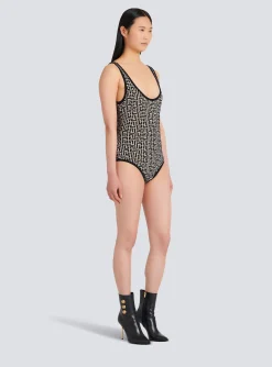 Women Balmain Bicolor Jacquard Bodysuit With Monogram