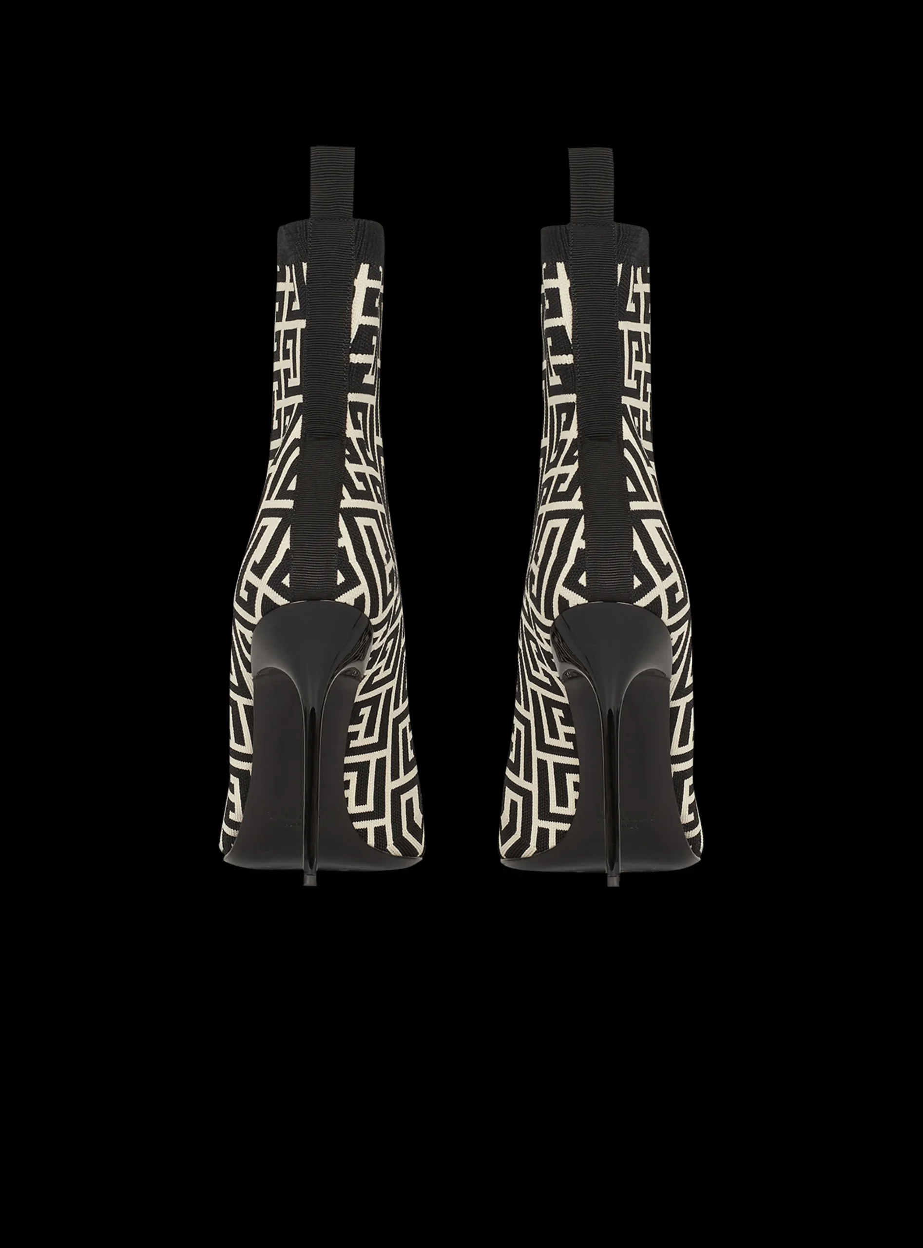 Women Balmain Bicolor Stretch Knit Skye Ankle Boots With Monogram