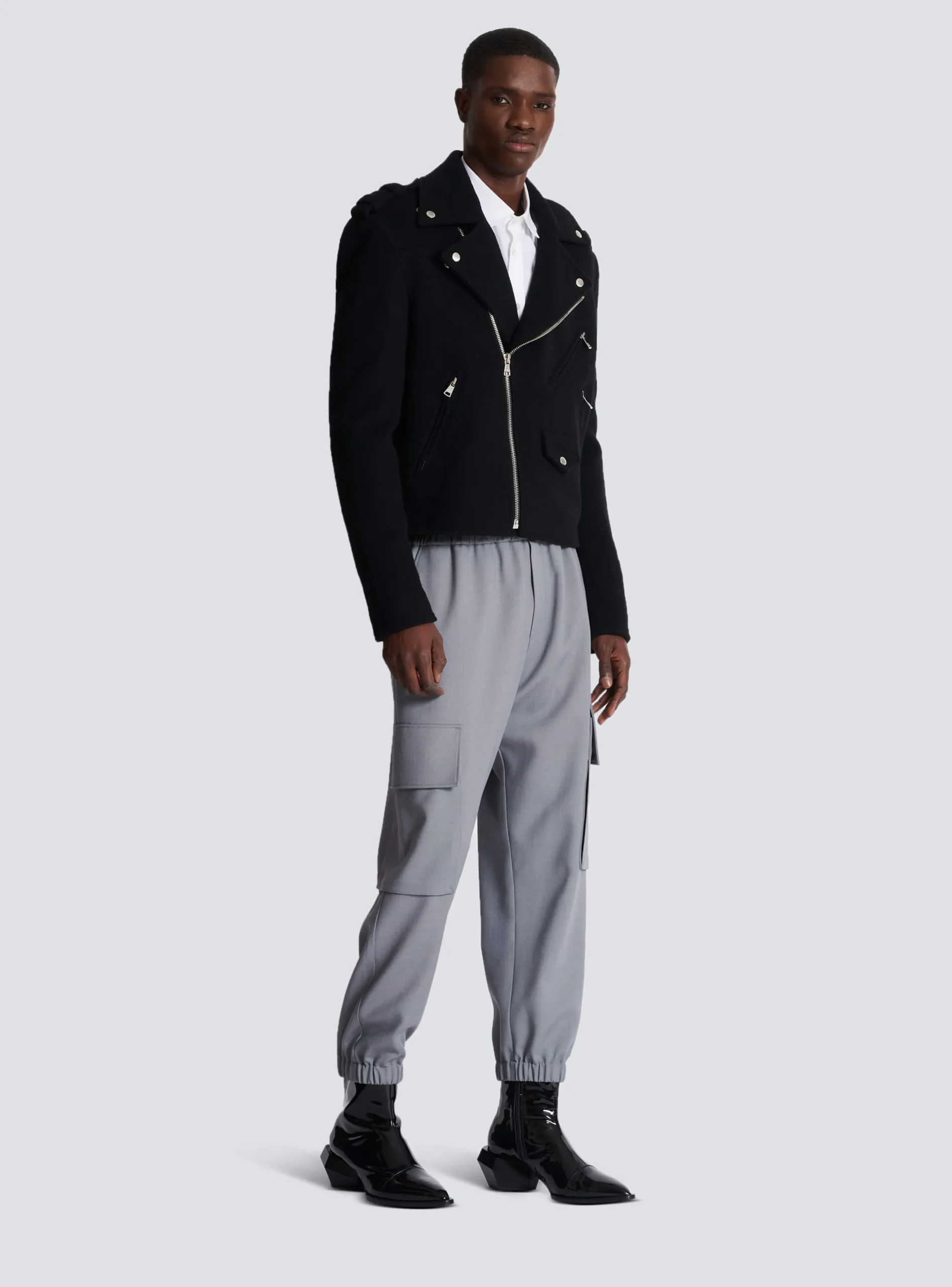 Balmain Biker Jacket In Felted Wool