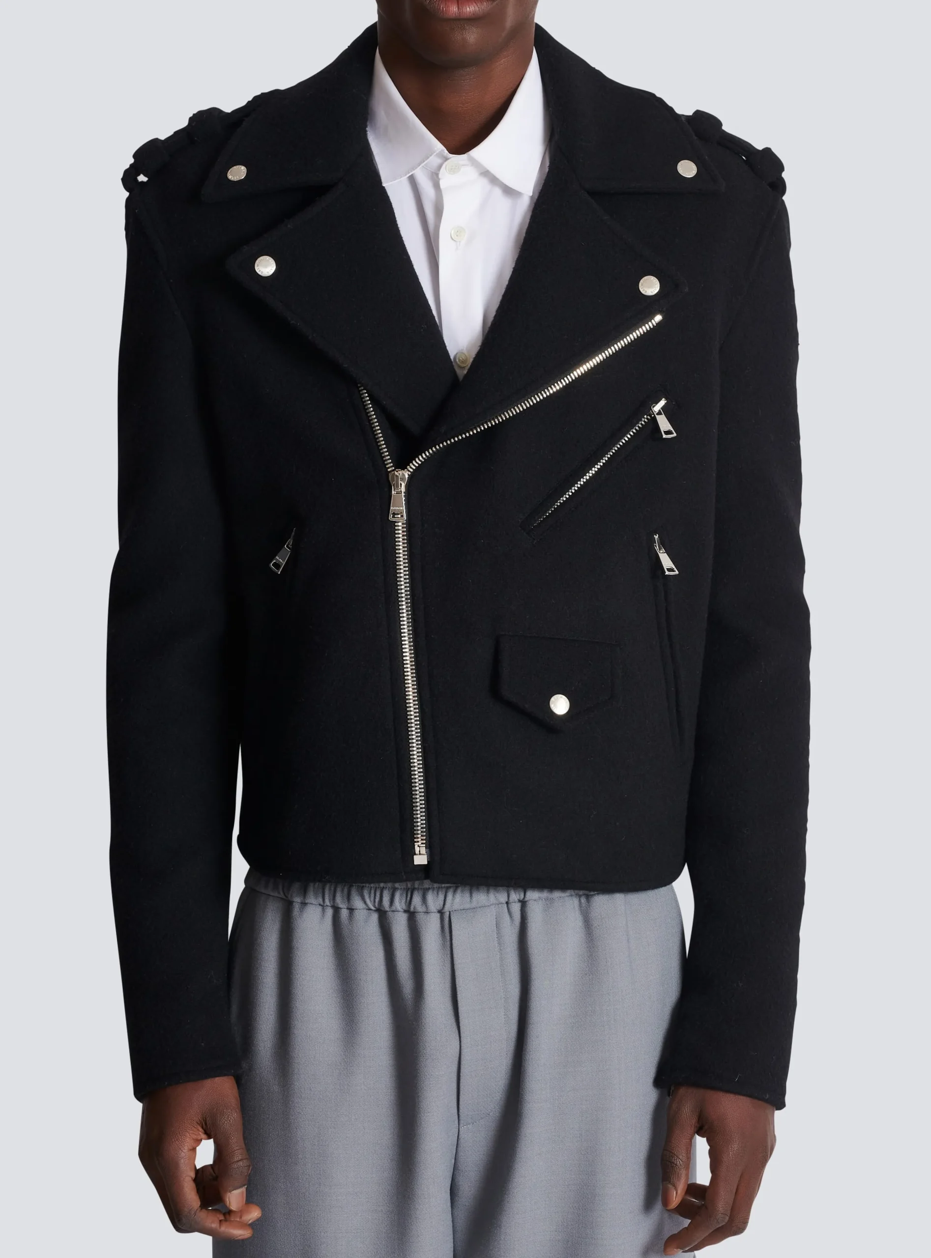 Balmain Biker Jacket In Felted Wool