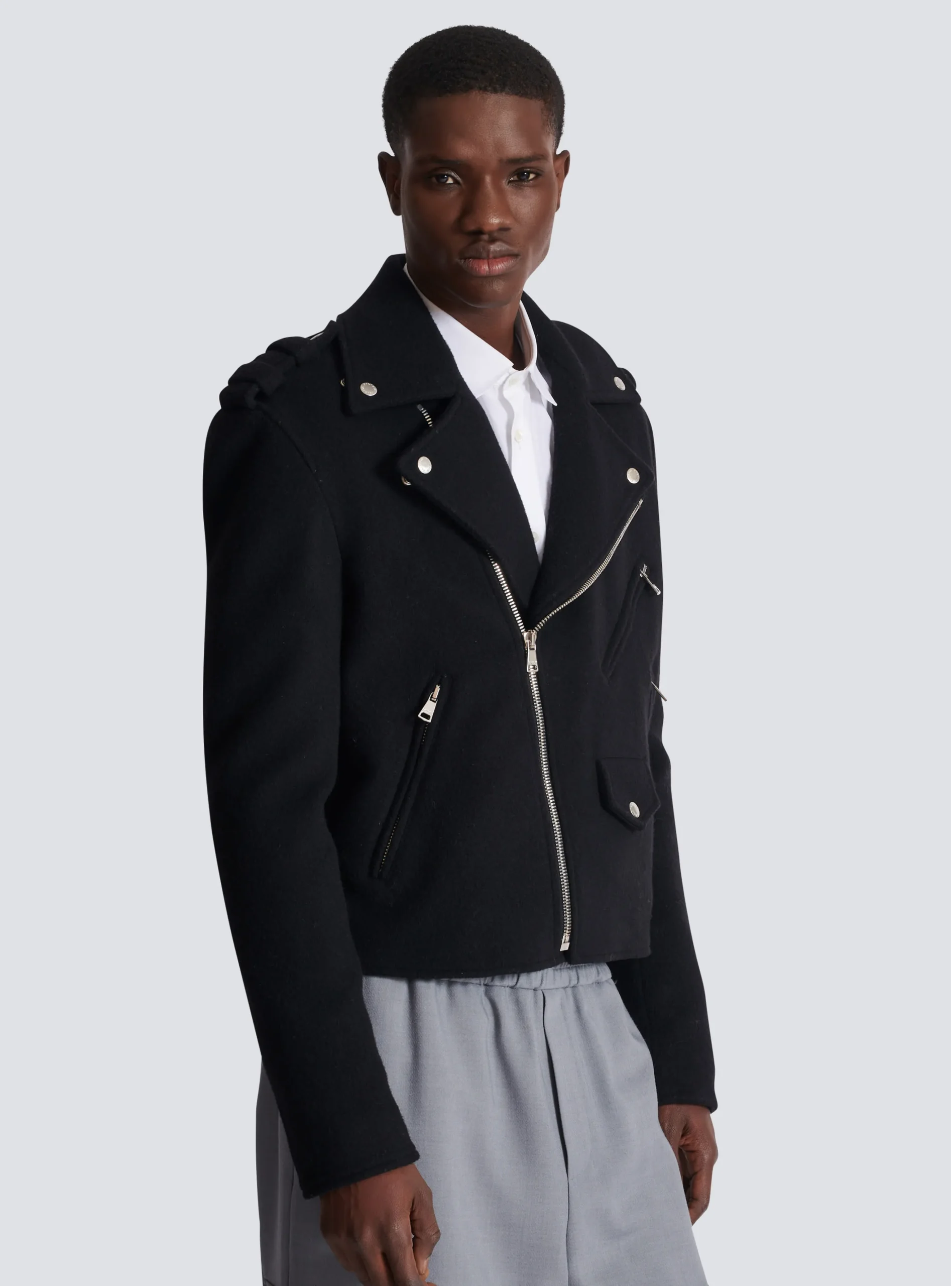 Balmain Biker Jacket In Felted Wool
