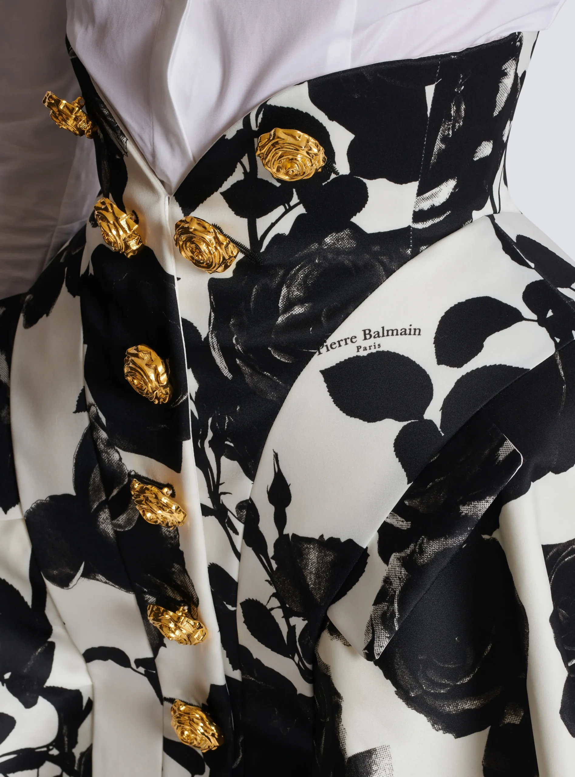 Women Balmain Black And Roses Short Tulip Skirt