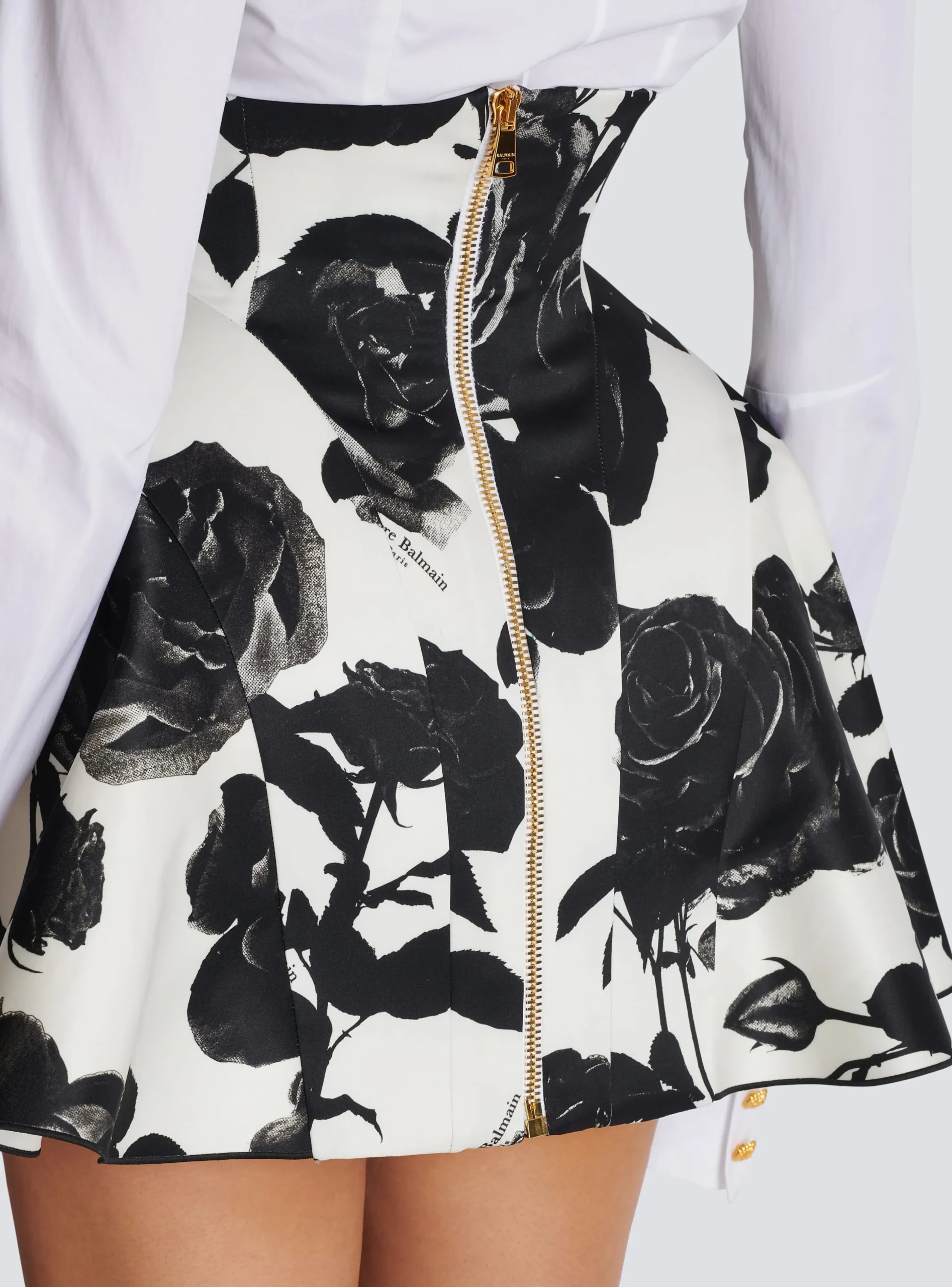 Women Balmain Black And Roses Short Tulip Skirt