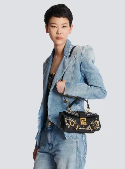 Women Balmain Blaze Leather Clutch Bag With Jacquard Monogram