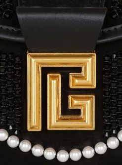 Women Balmain Blaze Pouch Bag In Beaded Leather
