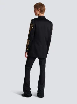 Balmain Blazer With Embroidered Bamboo Sleeves