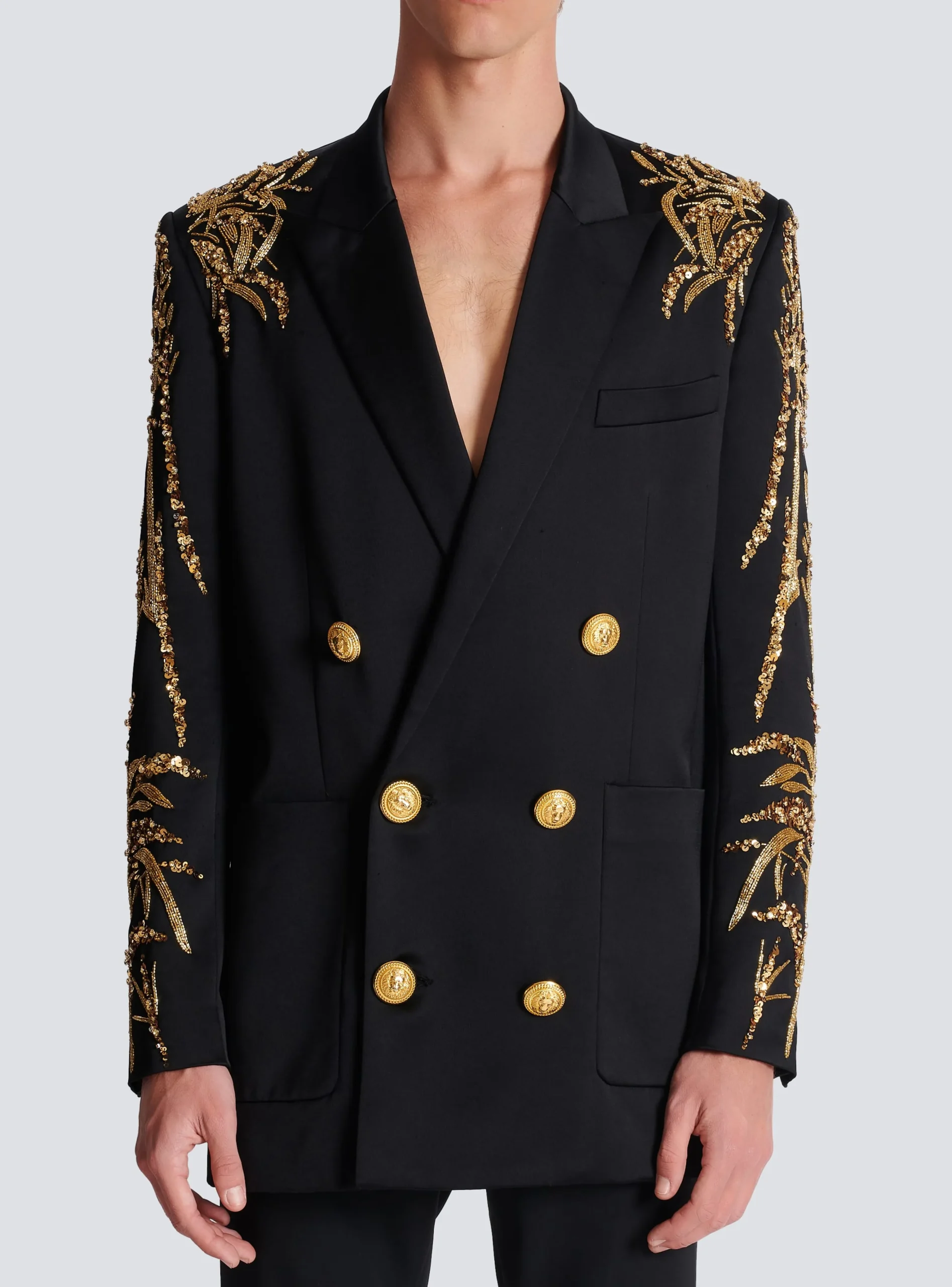 Balmain Blazer With Embroidered Bamboo Sleeves