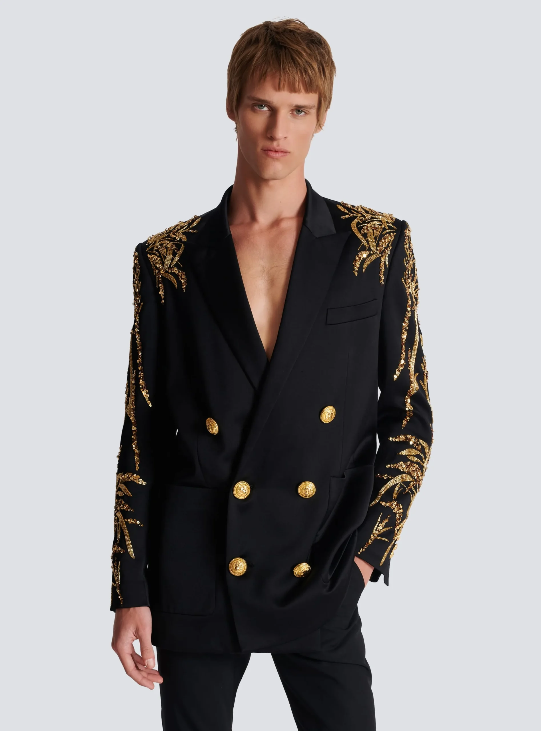 Balmain Blazer With Embroidered Bamboo Sleeves