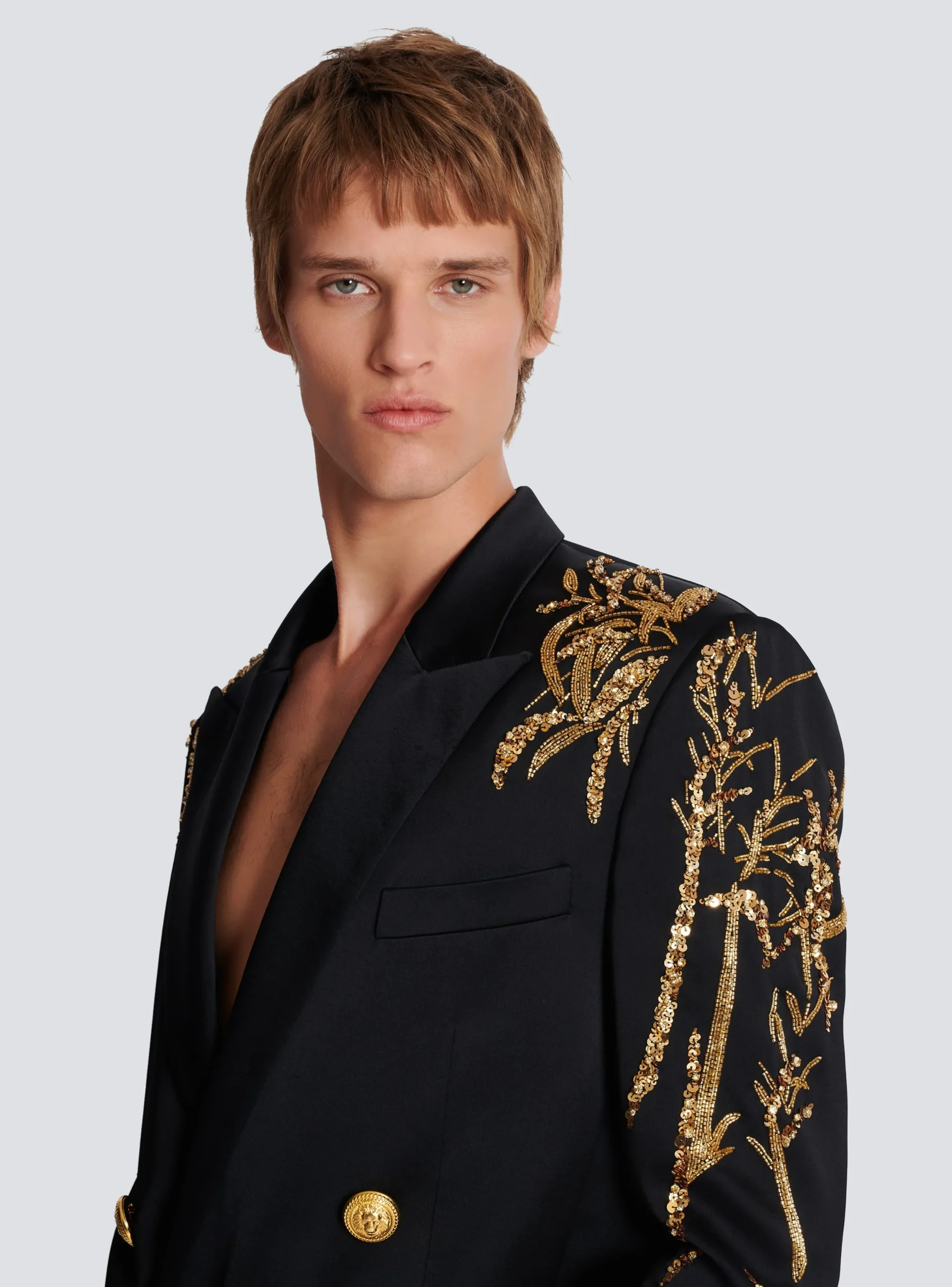 Balmain Blazer With Embroidered Bamboo Sleeves